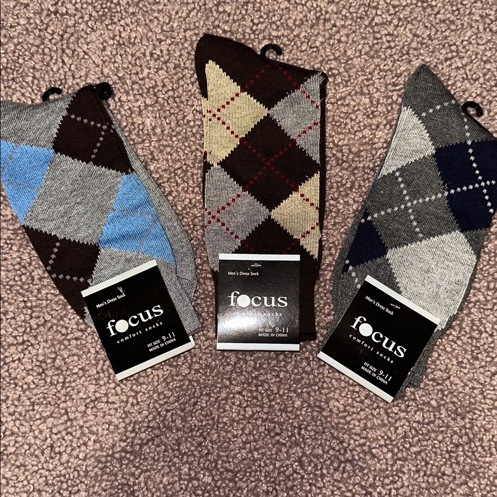 Focus Men's Argyle Dress Socks - Blue, Brown, Gray